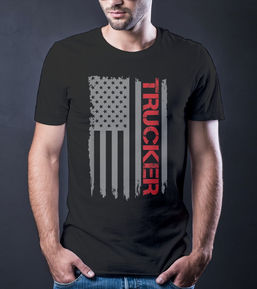 American Flag Trucker Retro Truck Driver T-Shirt