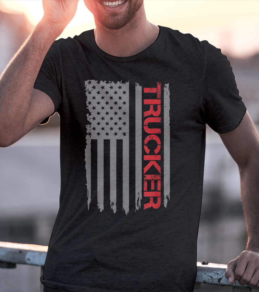 American Flag Trucker Retro Truck Driver T-Shirt