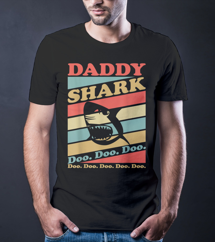 DADDY SHARK Doo Doo Doo Doo Doo Doo Retro Vintage Stripes T-Shirt