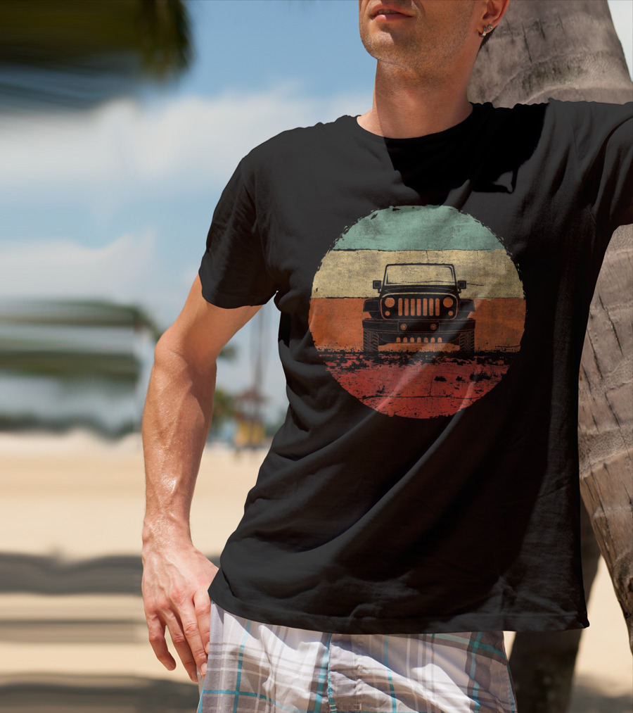 Retro Vintage Jeeps Off Road Adventure Classic Stripes Iconic 4x4 Vehicle T-Shirt