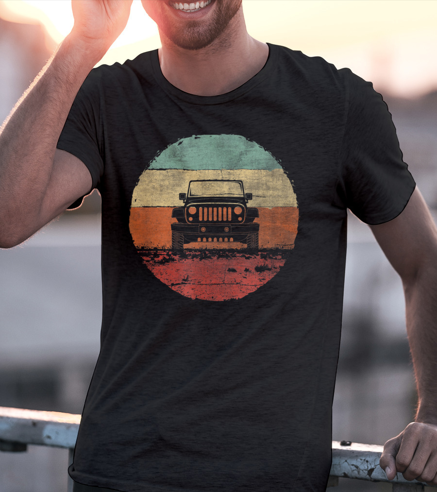 Retro Vintage Jeeps Off Road Adventure Classic Stripes Iconic 4x4 Vehicle T-Shirt