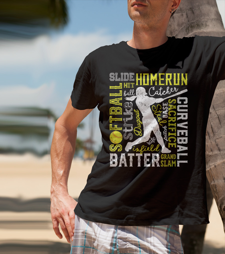 Softball Batter Pitch Homerun Curveball Slide Catcher Strike Grand Slam T-Shirt