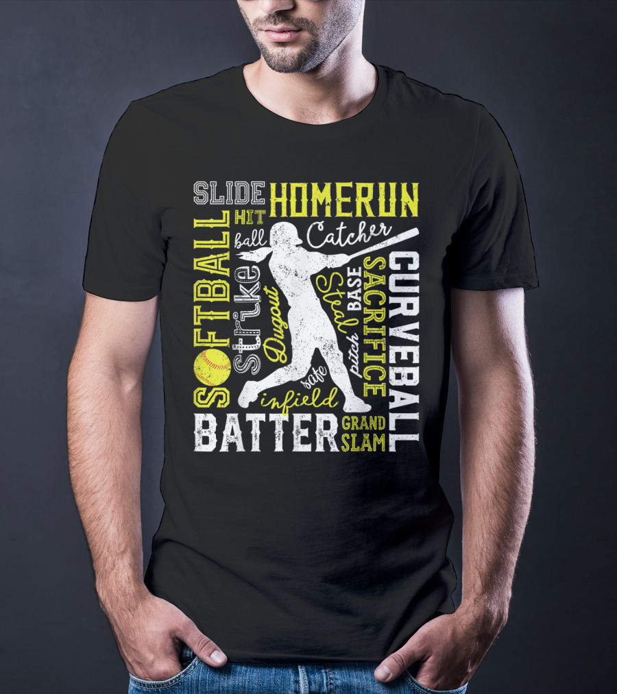 Softball Batter Pitch Homerun Curveball Slide Catcher Strike Grand Slam T-Shirt