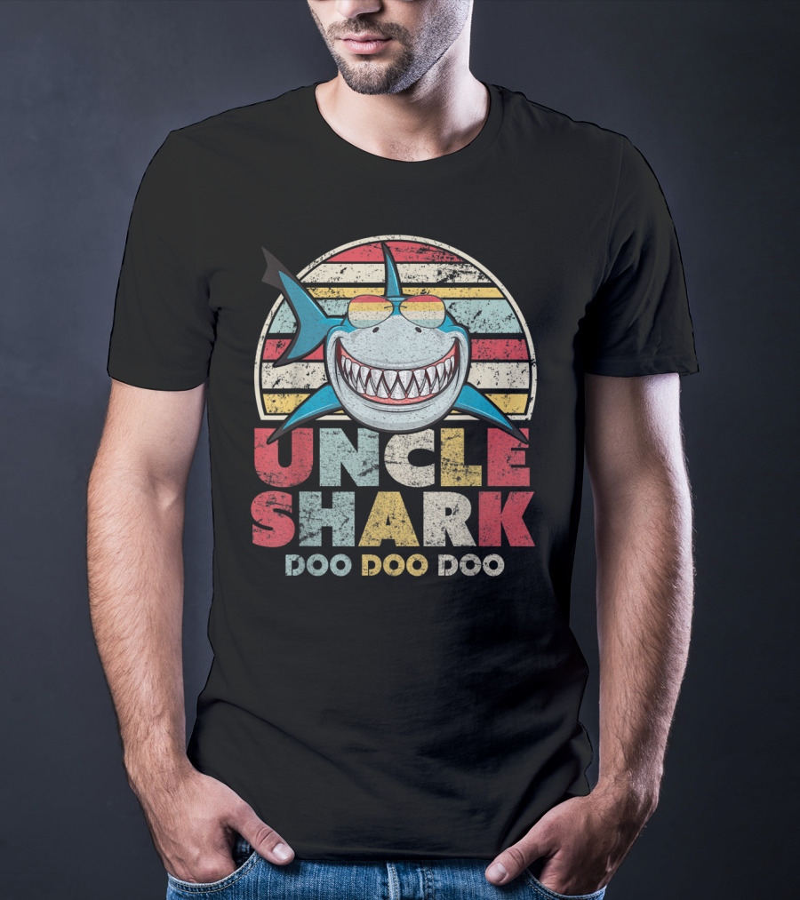Uncle Shark Doo Doo Doo Retro Vintage Striped Smile T-Shirt