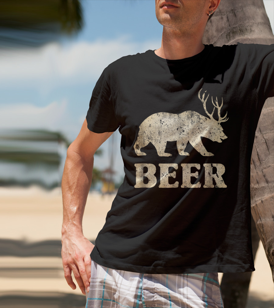 Vintage Bear Deer Beer Funny Retro Mashup T-Shirt