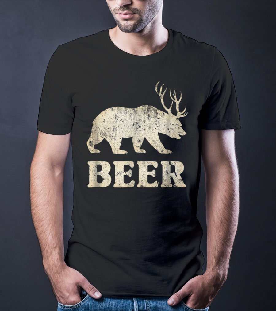 Vintage Bear Deer Beer Funny Retro Mashup T-Shirt