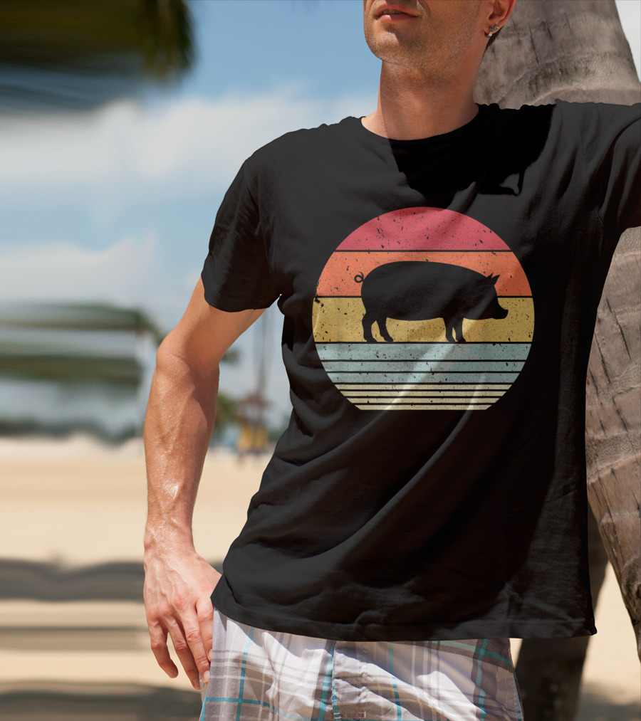 Vintage Retro Pig Style Sunset T-Shirt