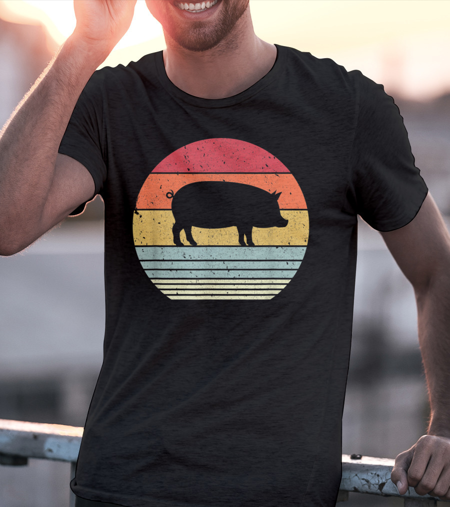 Vintage Retro Pig Style Sunset T-Shirt