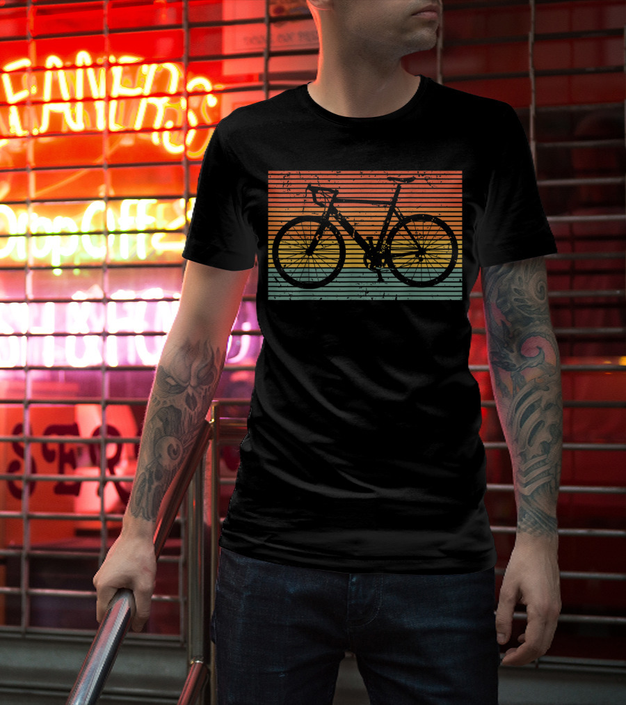 Racing Bicycle Road Bike Racer Uniqu Vintage Sunset Stripe T-Shirt