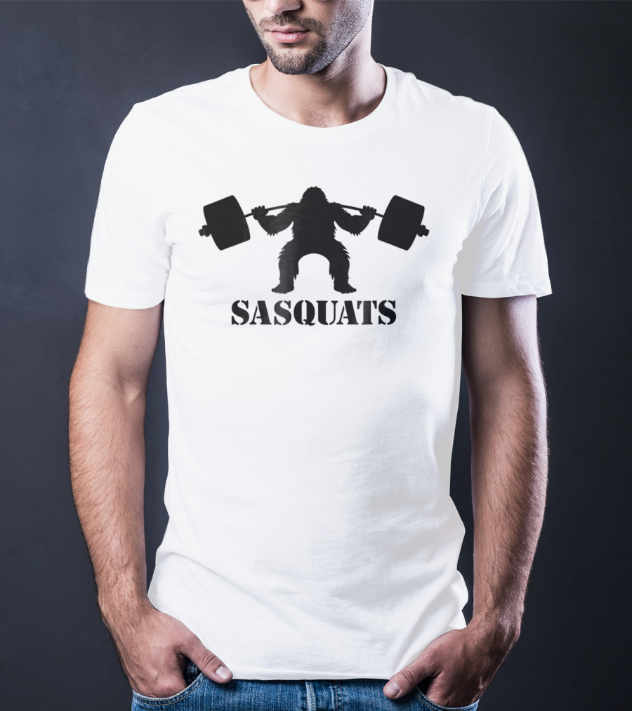 Sasquats Sasquatch Bigfoot Doing Squats With Weights T-Shirt