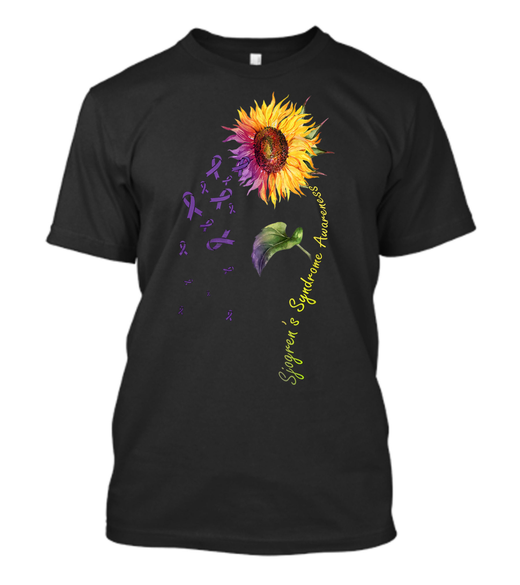 Sjogren's Syndrome Awareness Sunflower With Purple Ribbons T-Shirt