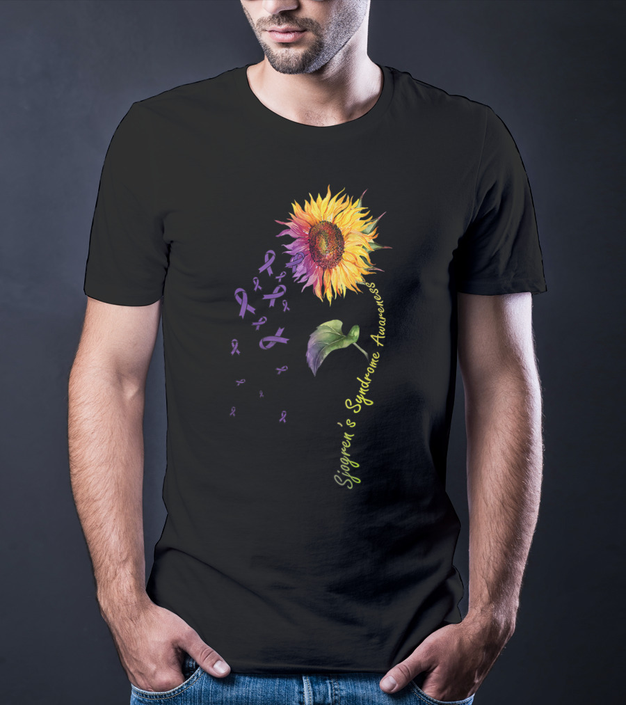 Sjogren's Syndrome Awareness Sunflower With Purple Ribbons T-Shirt
