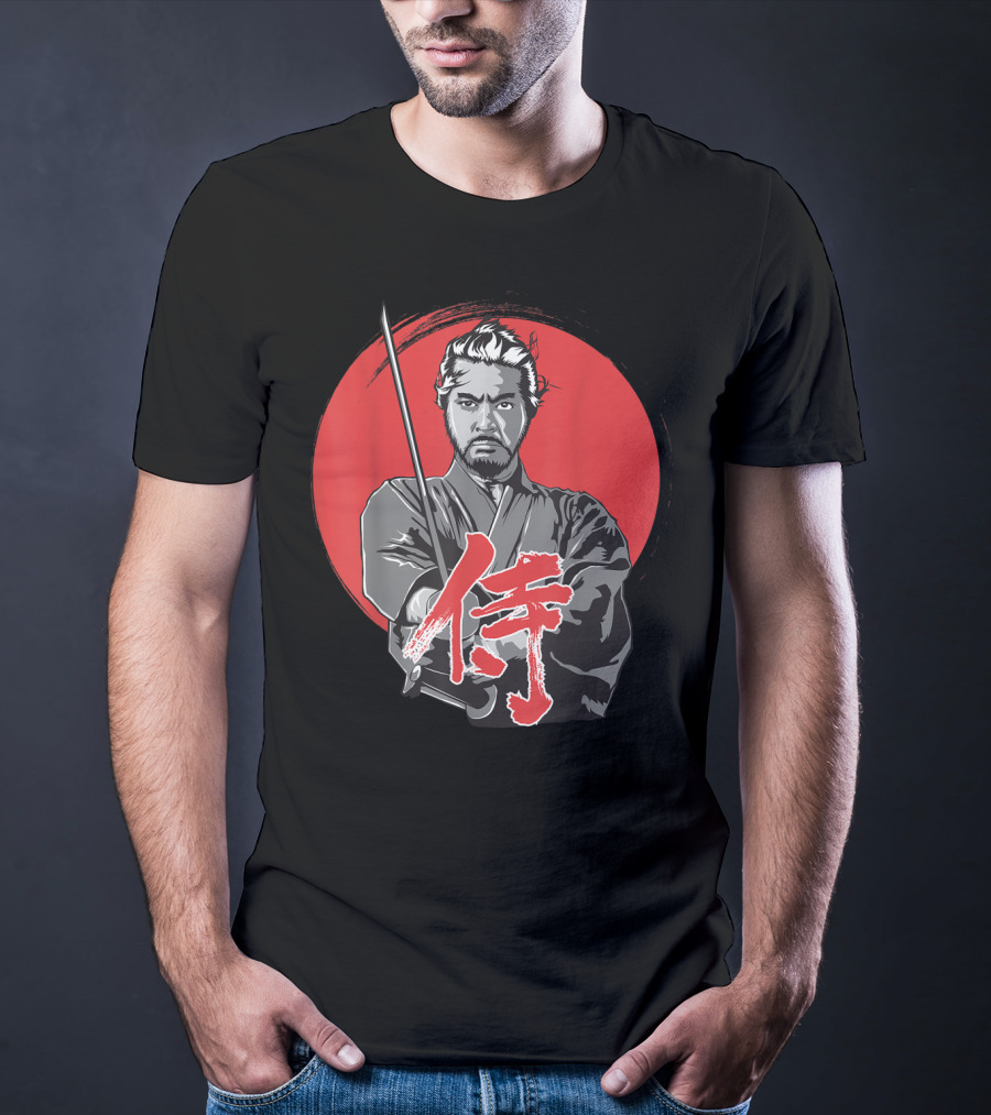 Samurai Warrior With Katana Red Sun Background T-Shirt
