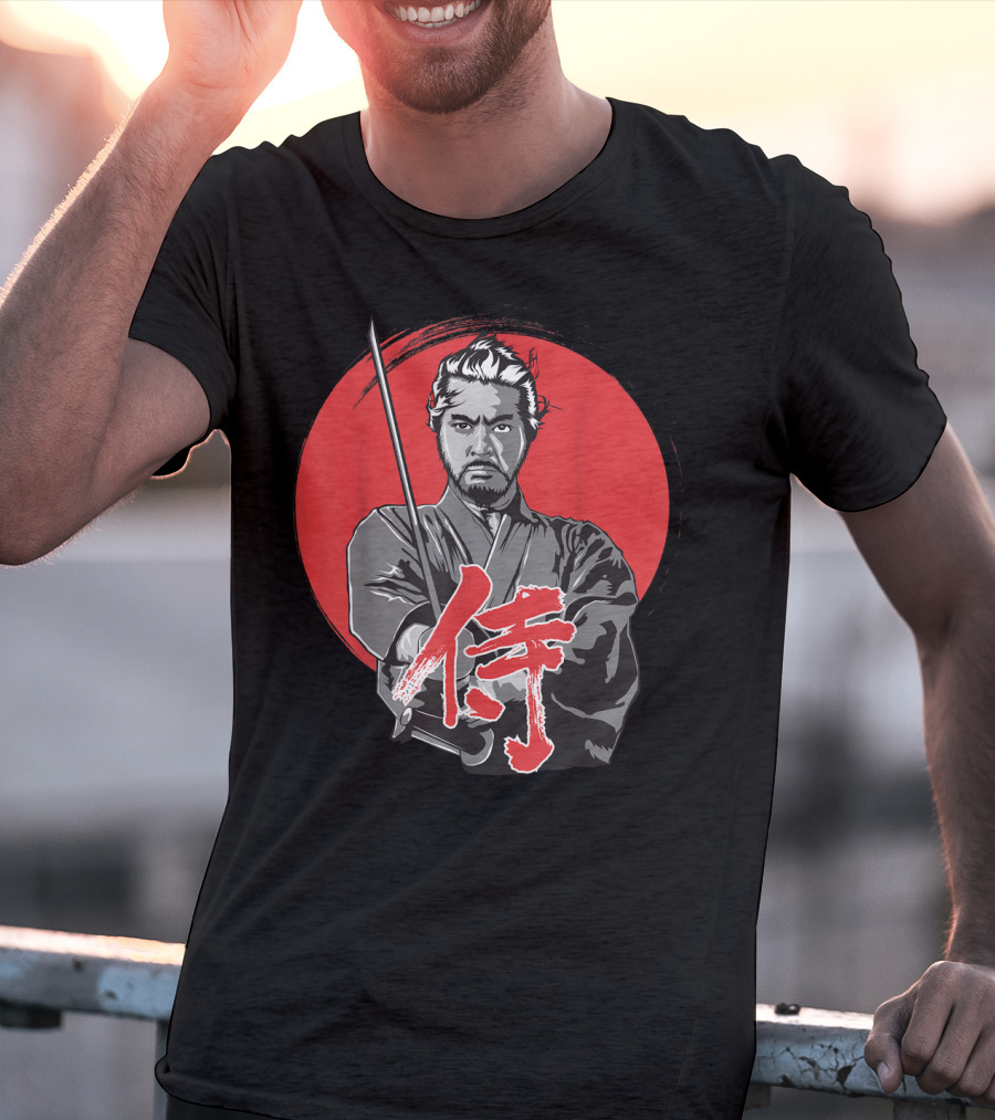 Samurai Warrior With Katana Red Sun Background T-Shirt