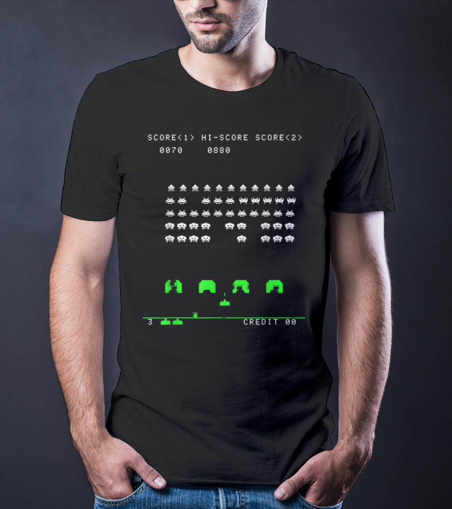 Cool Space Nerd Invaders Score Screen Gaming Retro Classic T-Shirt