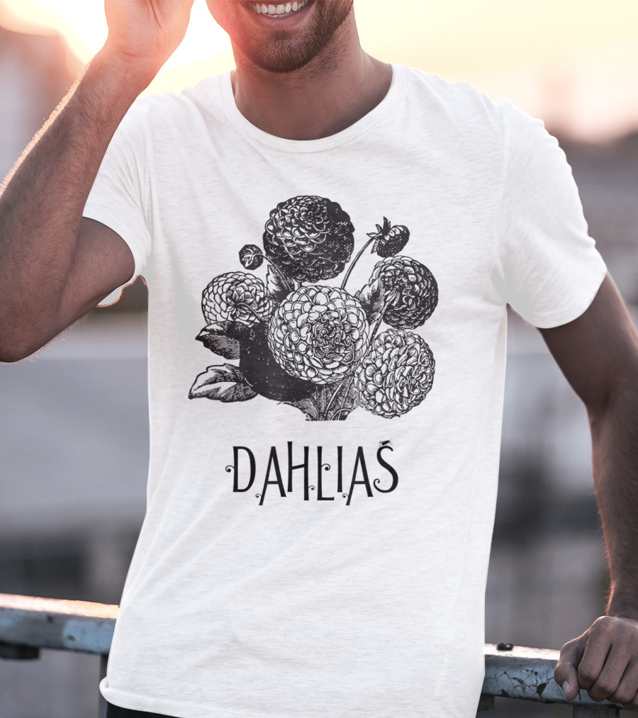 Dahlias Vintage Antique Floral Blooms T-Shirt