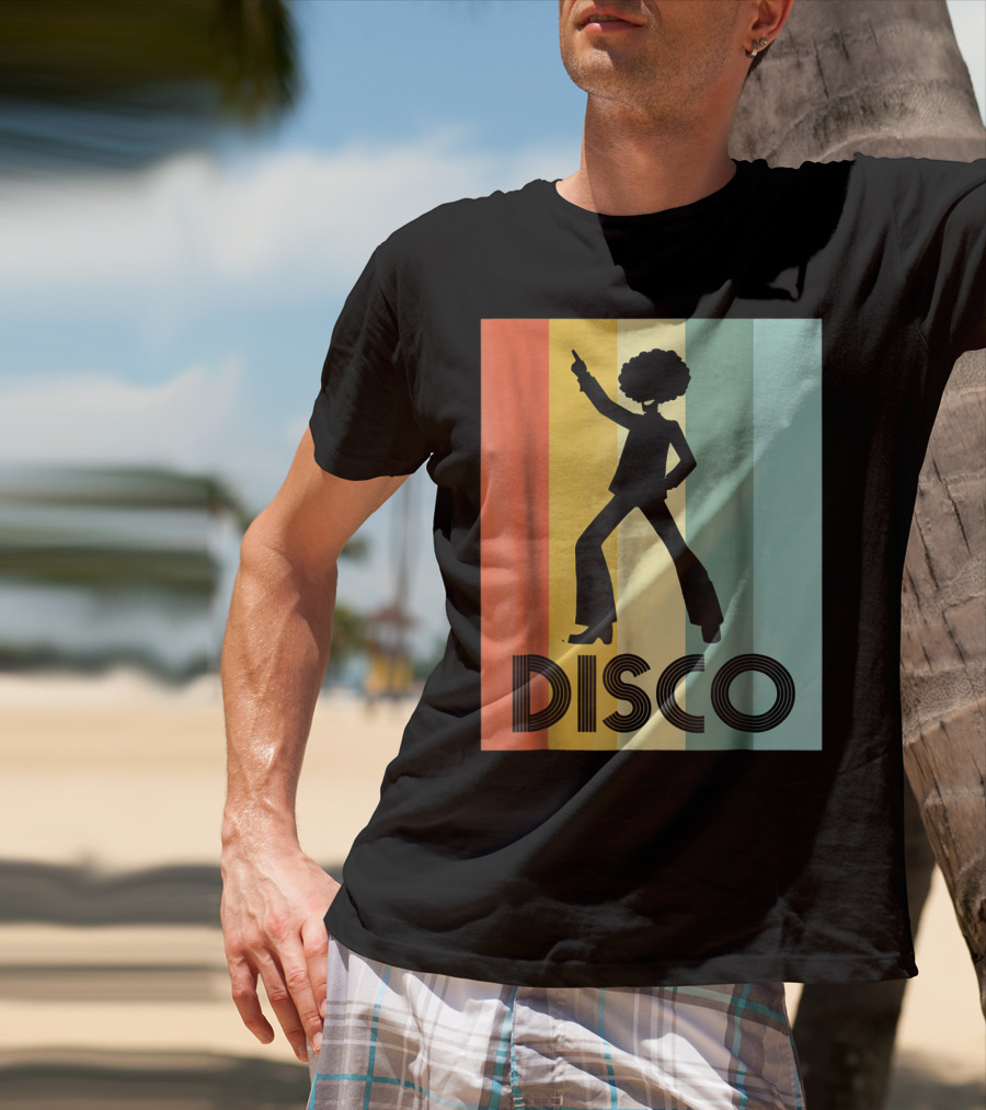 70s Disco Dancing Silhouette Retro Stripes T-Shirt