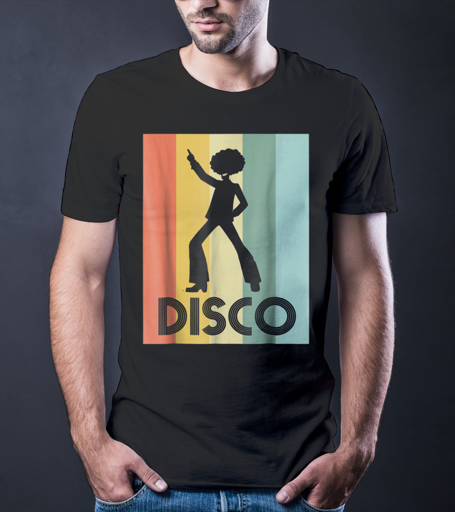 70s Disco Dancing Silhouette Retro Stripes T-Shirt