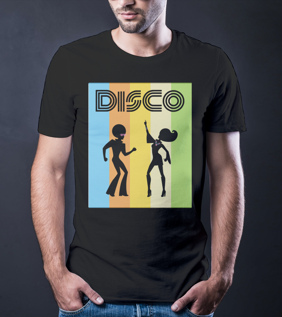 Disco Dancing 70s Disco Dancer With Silhouette And Retro Stripes T-Shirt