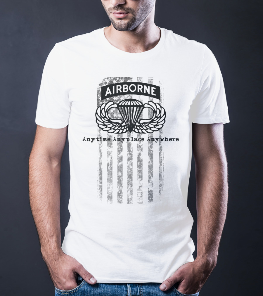 Airborne Paratrooper Black Jump Wings Anytime Anyplace Anywhere T-Shirt