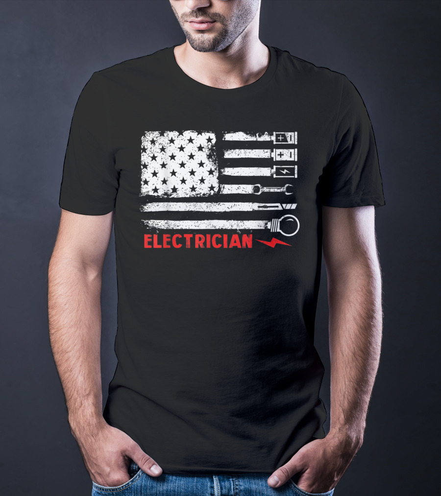 American Flag Electrician With Tools And Symbols T-Shirt