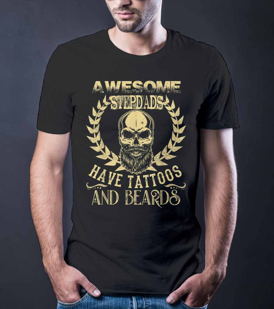 Awesome Stepdads With Tattoos And Beards Featuring Skull T-Shirt