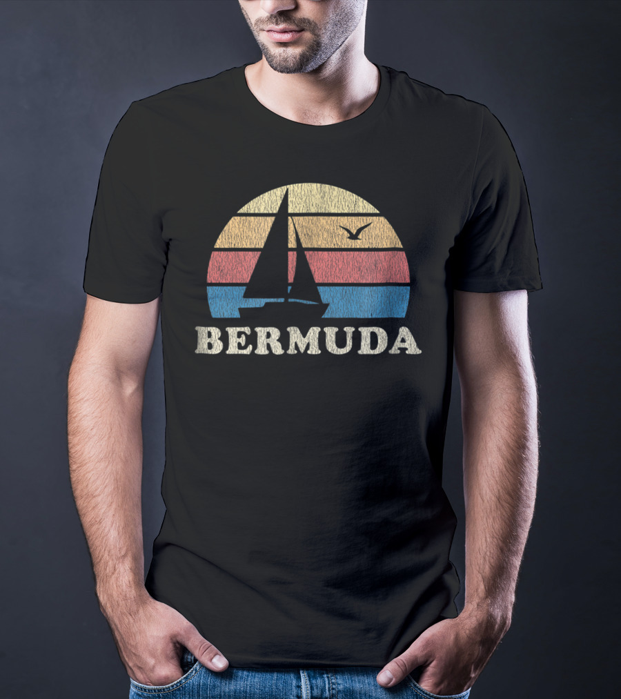 Bermuda 70s Vintage Sailboat Sunset Throwback T-Shirt