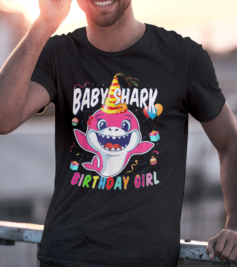 Baby Shark Birthday Girl Party Hat Balloons Cupcakes T-Shirt