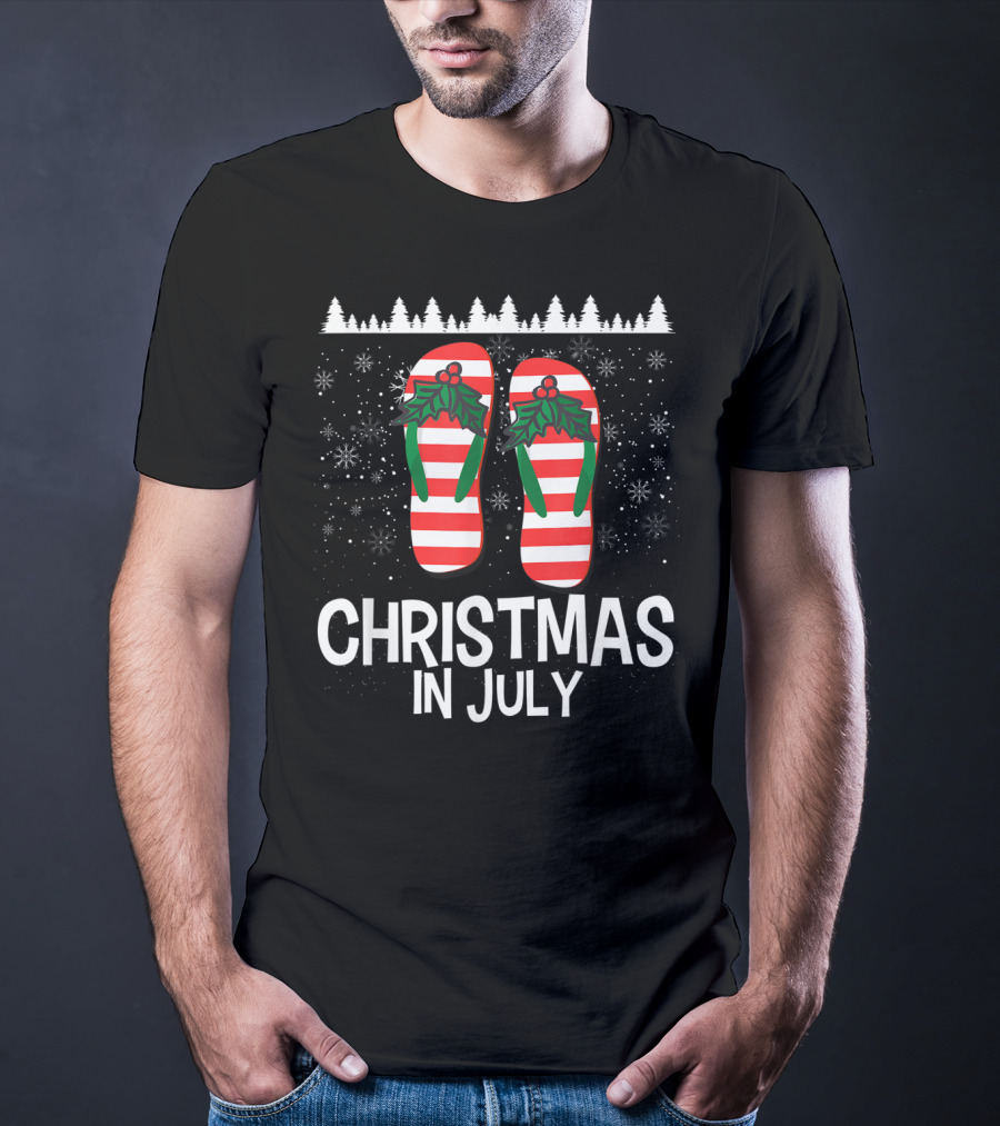 Christmas In July Flip Flop Stripes And Holly T-Shirt