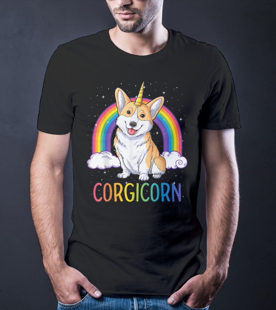 Corgicorn Corgi Unicorn Rainbow Galaxy Stars Clouds T-Shirt