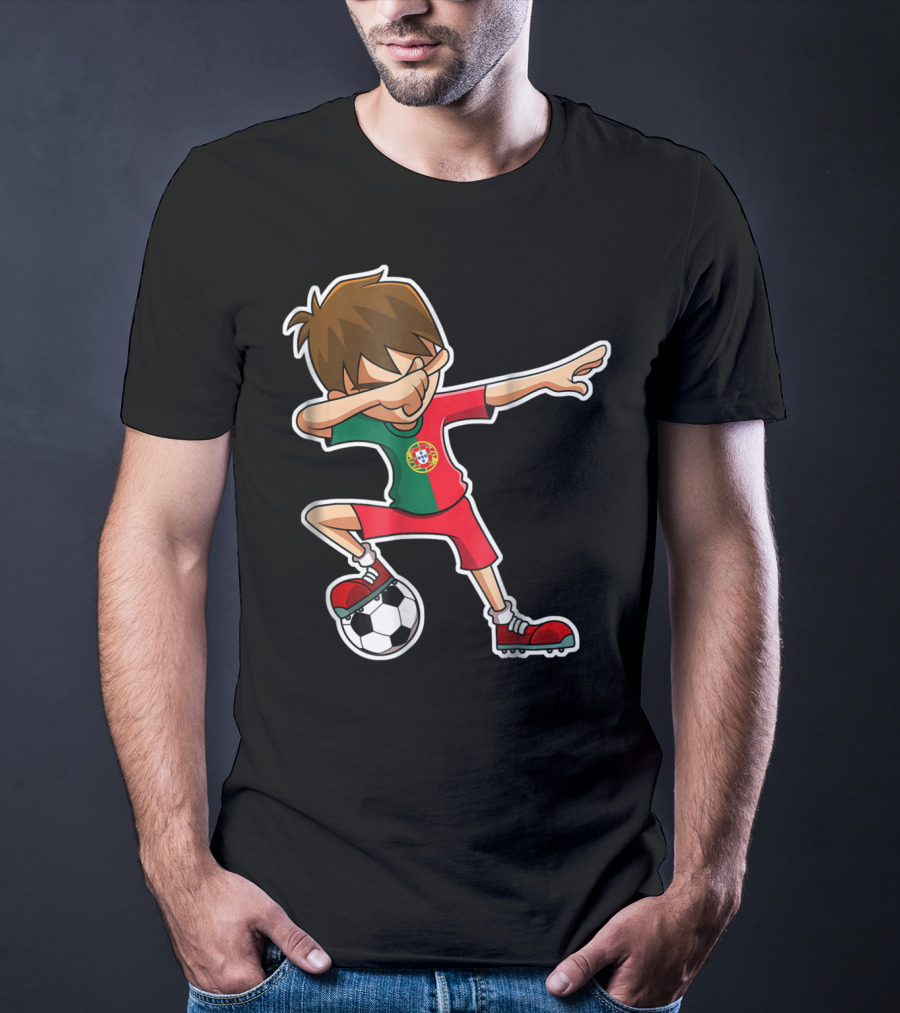 Dabbing Soccer Boy With Portugese Flag And Soccer Ball T-Shirt