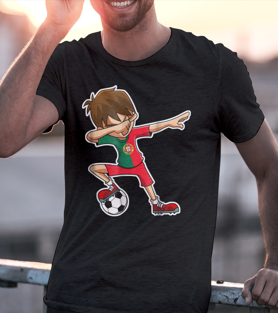 Dabbing Soccer Boy With Portugese Flag And Soccer Ball T-Shirt