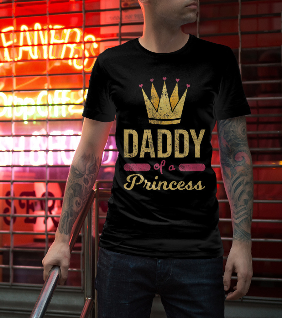 Daddy Of A Princess Funny Dad Cute Crown Hearts T-Shirt