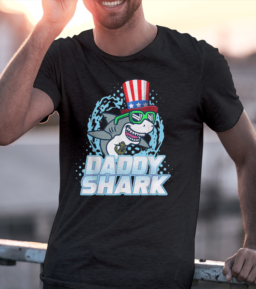 Daddy Shark Fourth Of July Doo Doo Doo Uncle Sam Hat T-Shirt