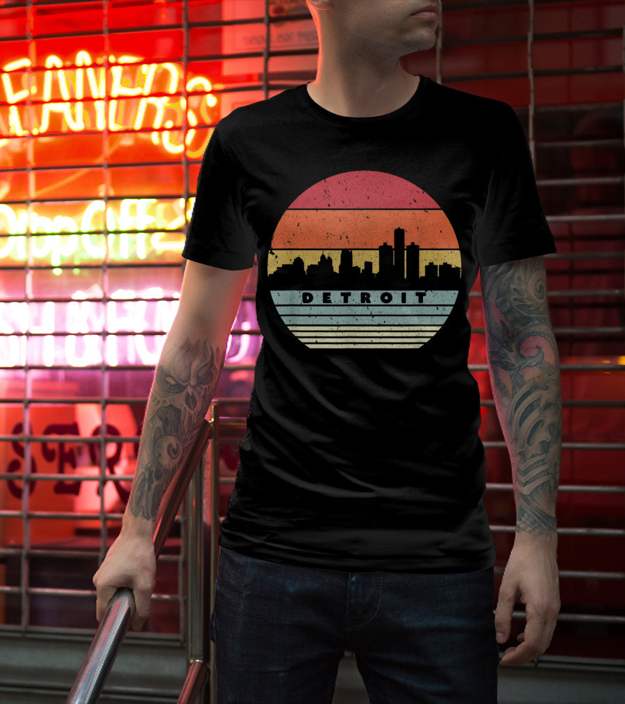 Detroit Skyline Retro Souvenir USA T-Shirt