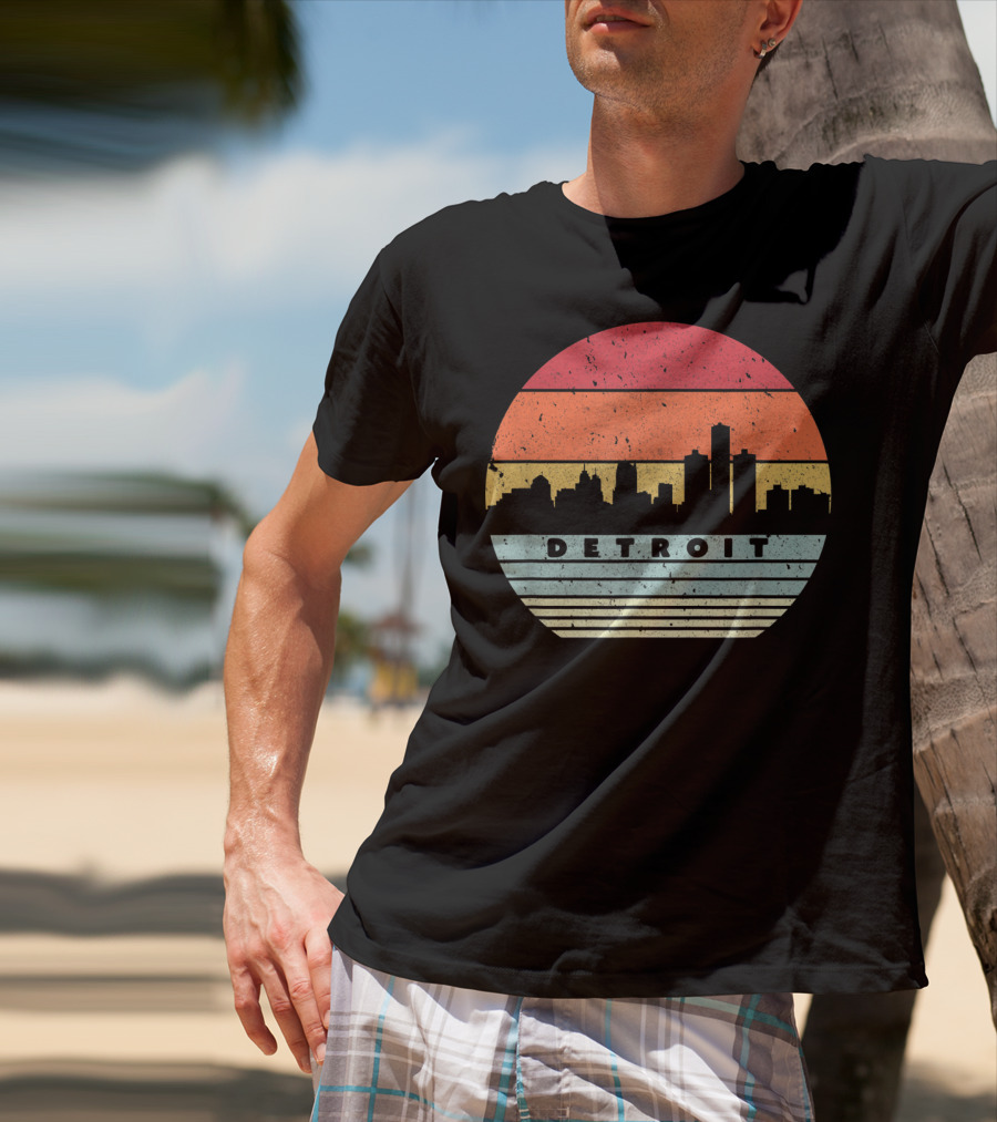 Detroit Skyline Retro Souvenir USA T-Shirt