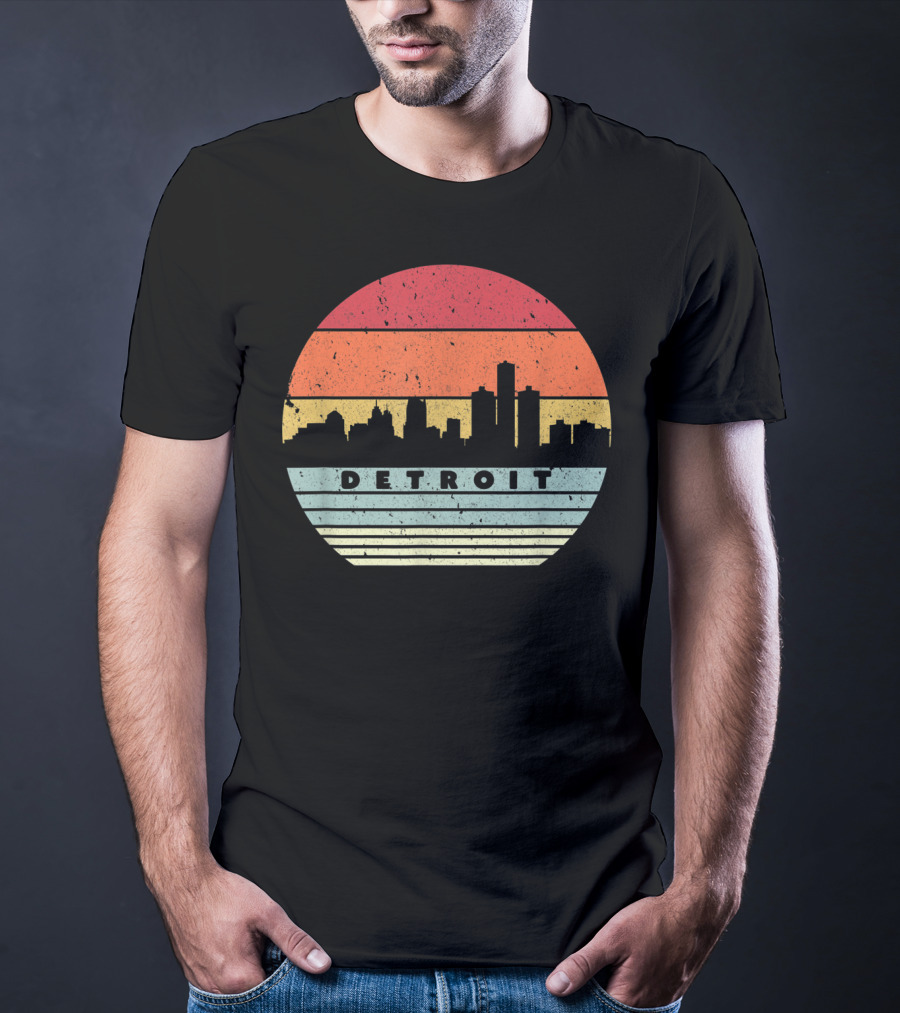 Detroit Skyline Retro Souvenir USA T-Shirt