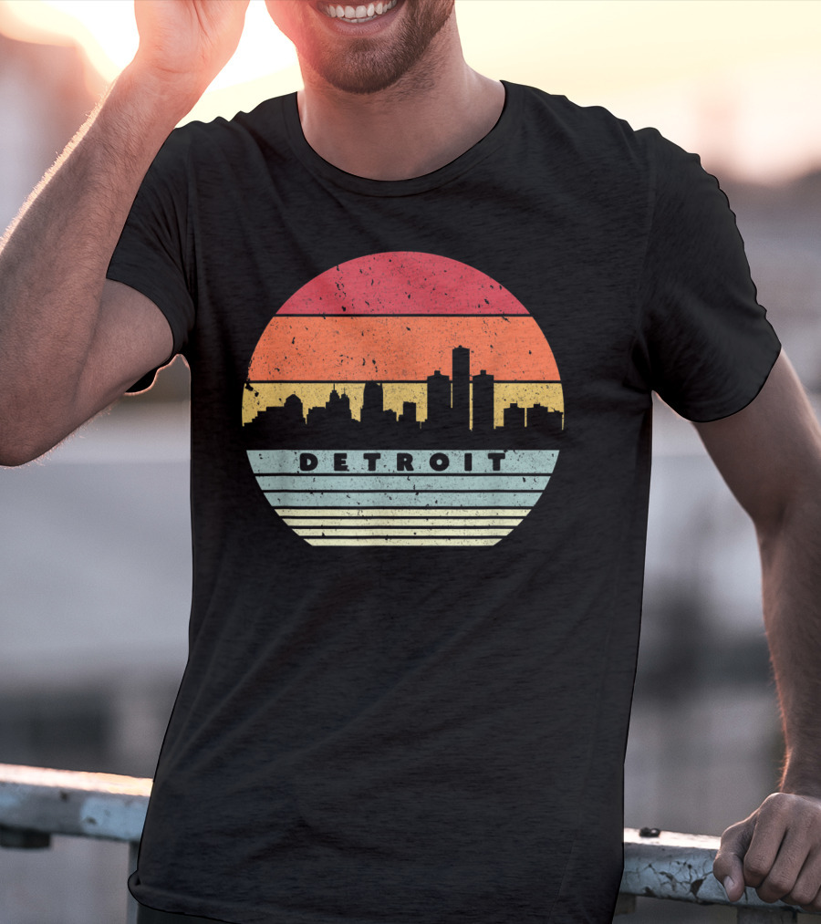 Detroit Skyline Retro Souvenir USA T-Shirt