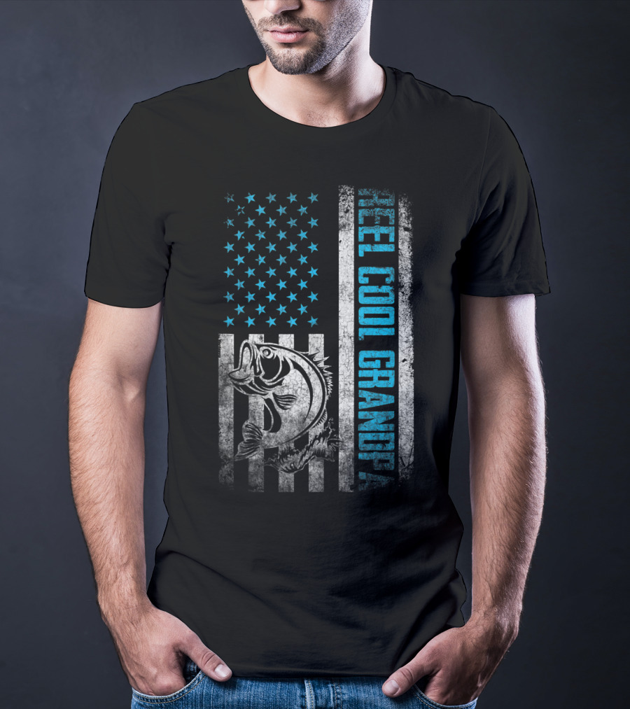 Father's Day Reel Cool Grandpa Fishing American Flag T-Shirt