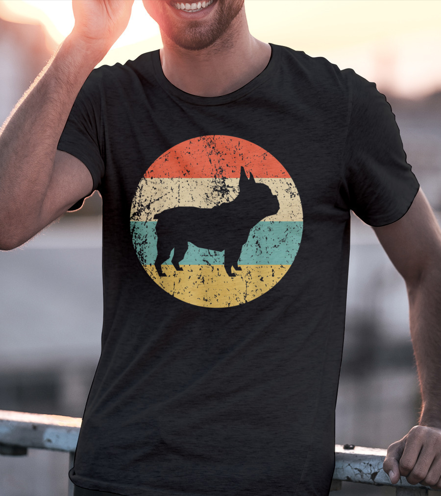 Retro French Bulldog Silhouette Vintage Circle T-Shirt