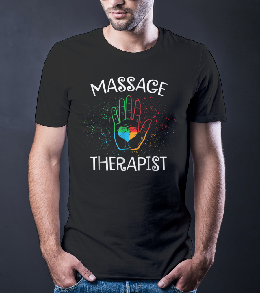 Funny Muscle Whisperer Physical Therapist Rainbow Handprint Massage T-Shirt