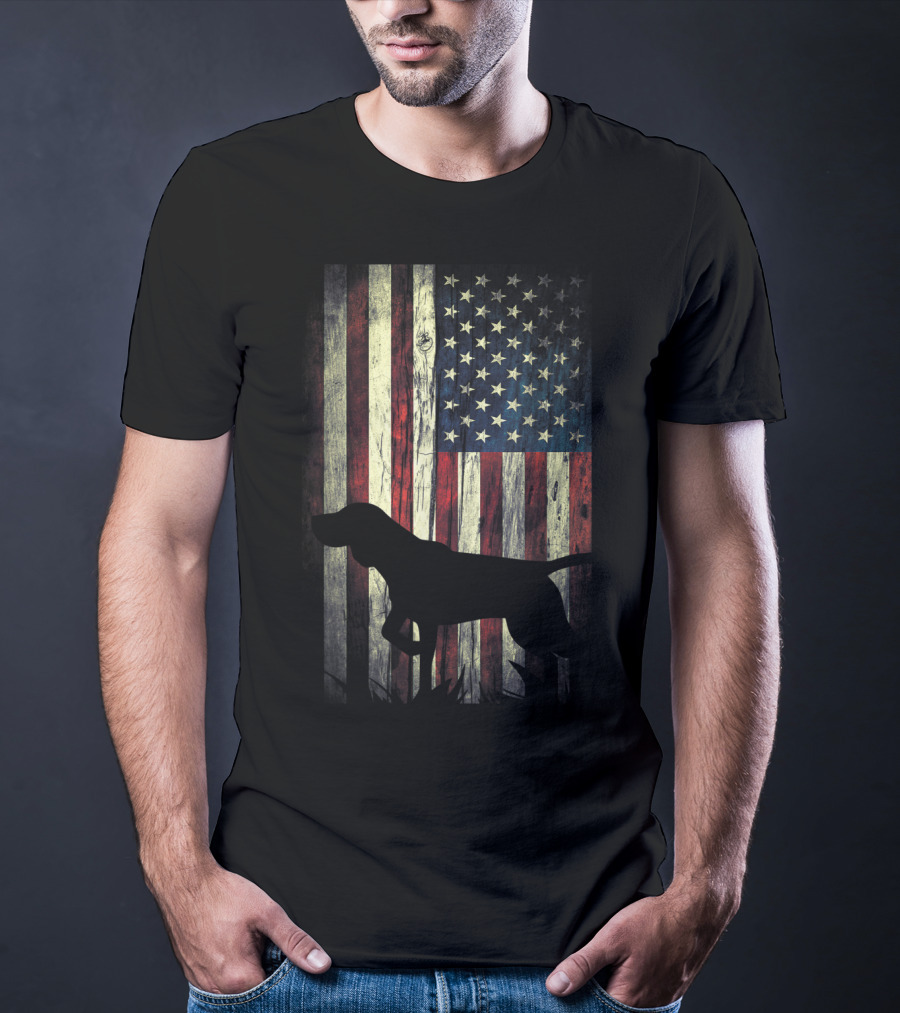 German Shorthaired Pointer Silhouette American Flag T-Shirt