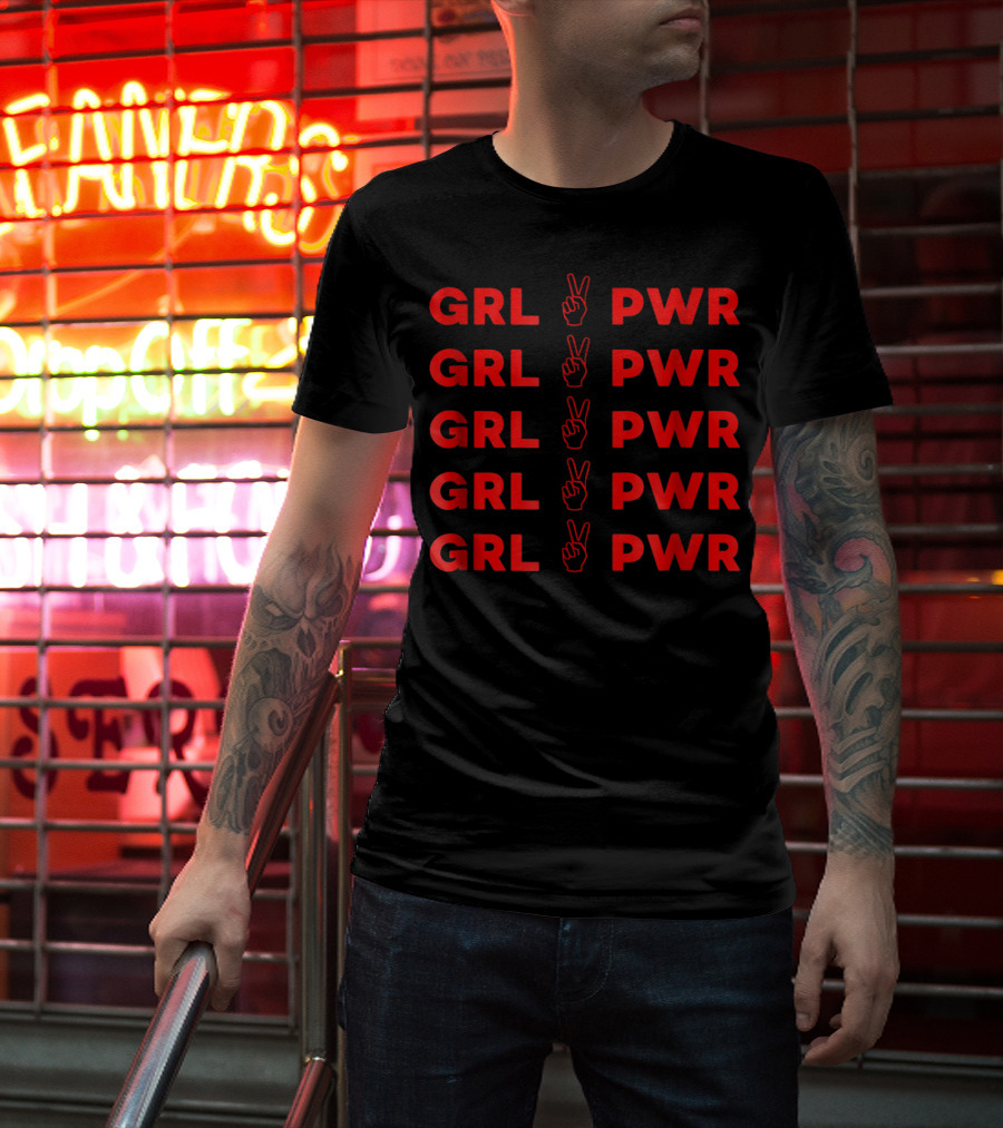 GRL PWR Repeated With Peace Hand Gesture Empowerment T-Shirt
