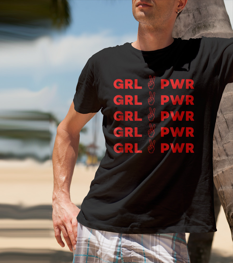 GRL PWR Repeated With Peace Hand Gesture Empowerment T-Shirt