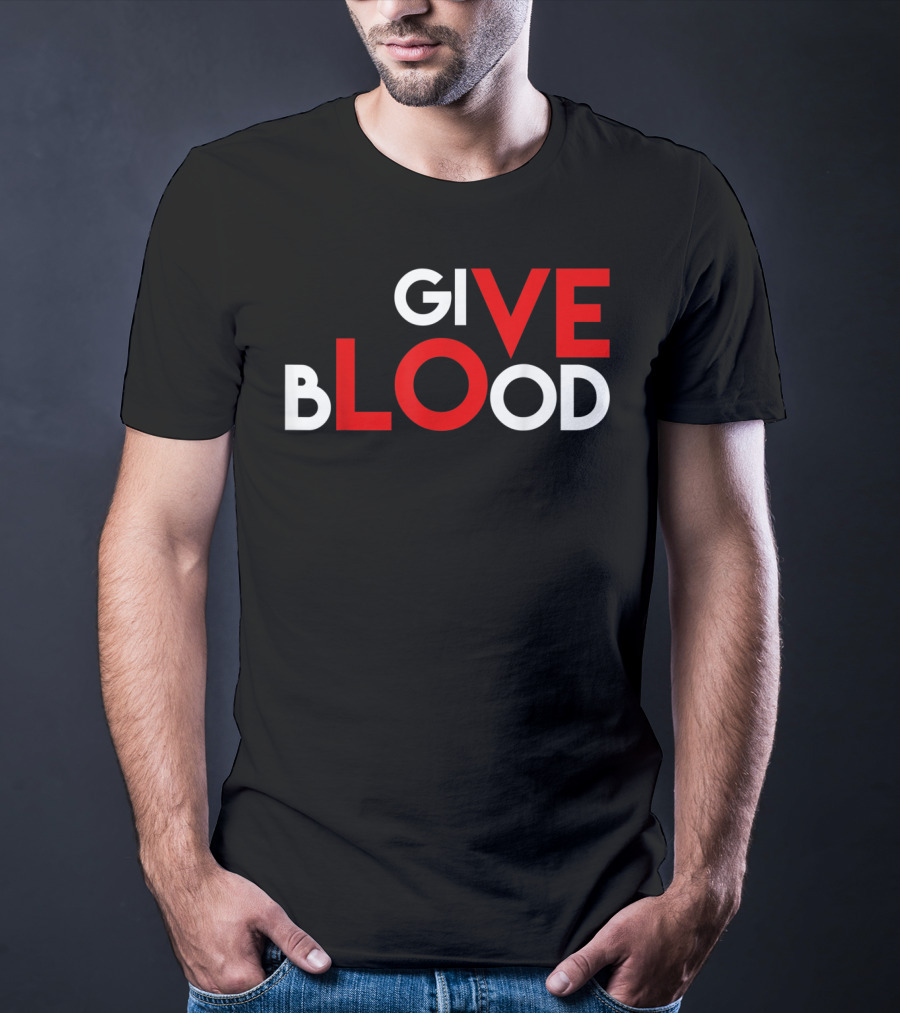 Give Blood Red White LOVE Typography World Blood Donation Day T-Shirt