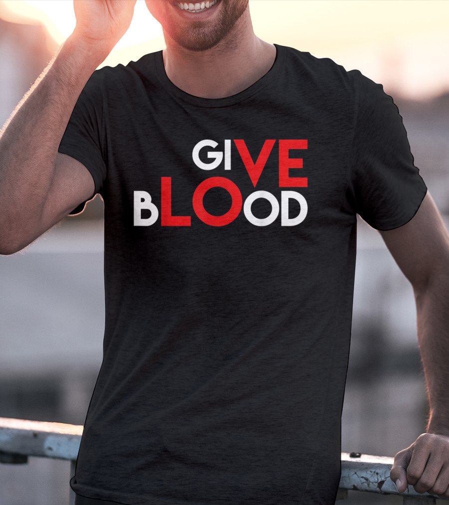 Give Blood Red White LOVE Typography World Blood Donation Day T-Shirt