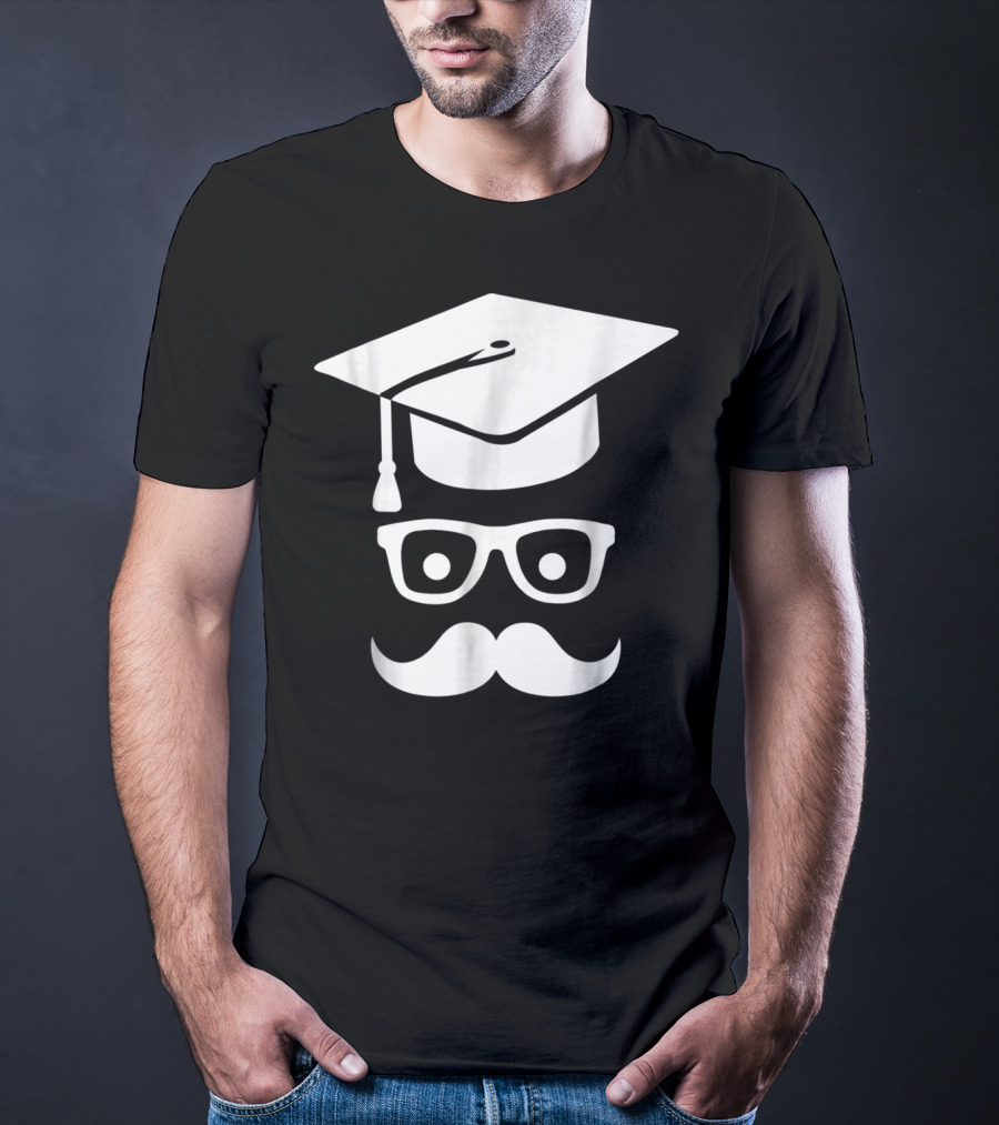 Graduation Smiley Mustache With Glasses And Cap T-Shirt