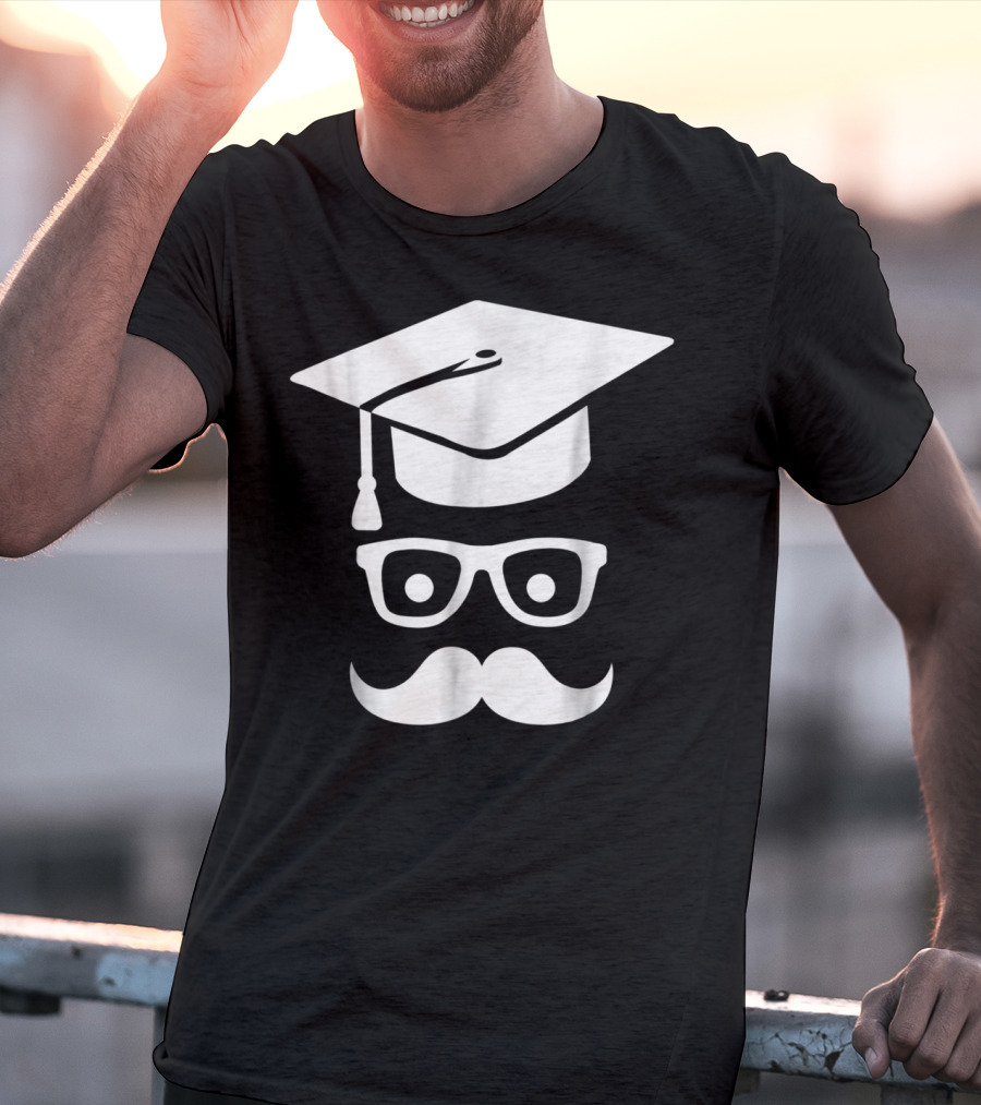 Graduation Smiley Mustache With Glasses And Cap T-Shirt