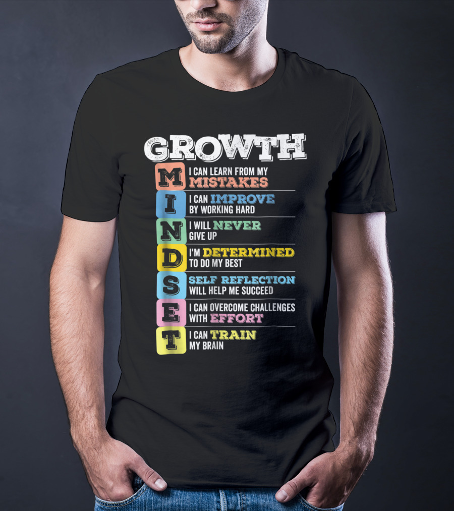 Growth Mindset Classroom Brain Motivation Mistakes Improve Never Determined Self Reflection Effort Train T-Shirt