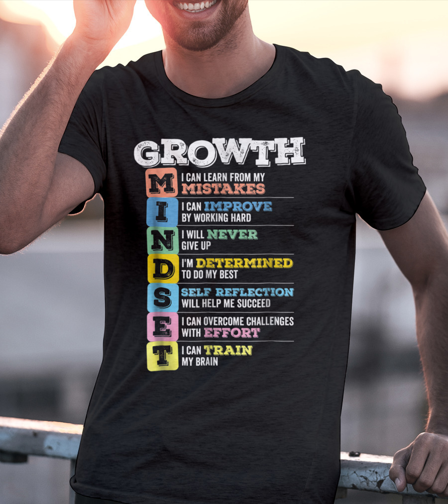 Growth Mindset Classroom Brain Motivation Mistakes Improve Never Determined Self Reflection Effort Train T-Shirt